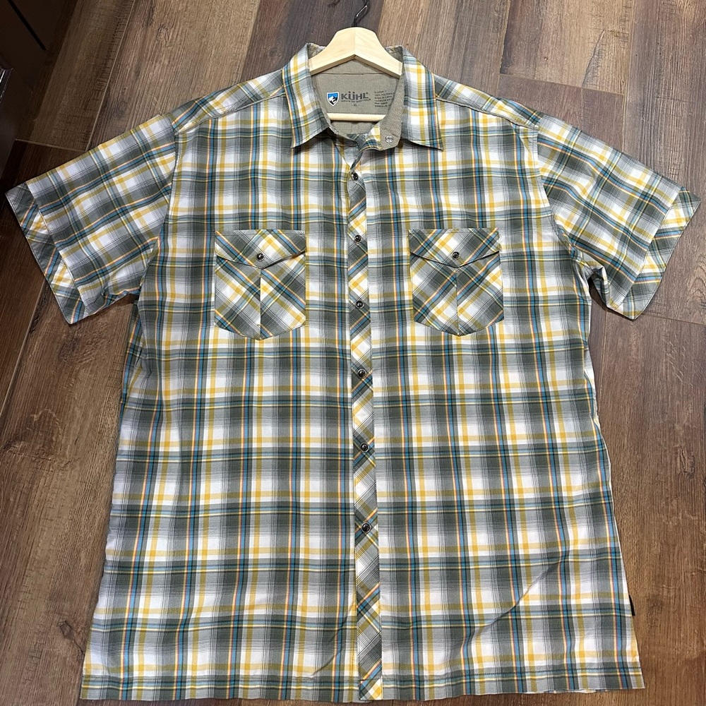 Kuhl Men's Casual Plaid Shirt - Gray and Yellow